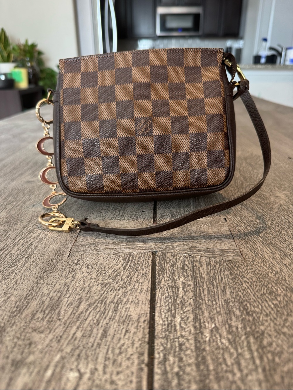Louis Vuitton Brown Damier Pochette with unbranded extender